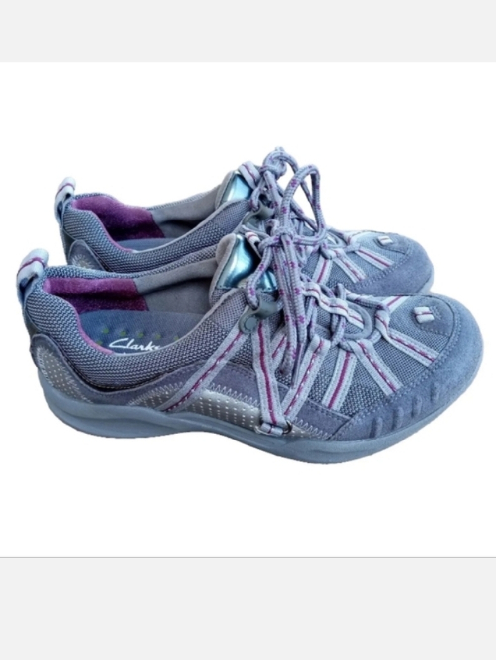Clarks Wave Womens Size 6 Circuit Gray Silver Suede Walking Athletic Shoes
